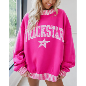 เสื้อฮู้ดโอเวอร์ไซส์ผ้าฝ้ายฟลีซสีชมพูร้อนแรงสำหรับผู้หญิง ตกแต่งด้วยลายปักแบบแอพพลิเค  ทรงยาว สไตล์แทรคสตาร์ รับผลิตแบบ OEM และรับผลิตภายใต้แบรนด์ของลูกค้า - Product Image 1