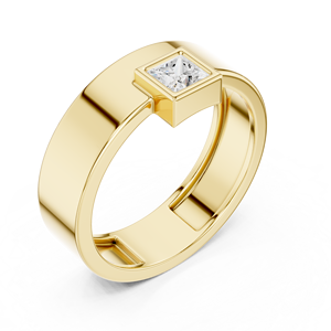 Anillo de compromiso unisex ajustable chapado en oro amarillo de 14K con diamante talla Príncipe y engaste de púas para aniversario y compromiso - Product Image 2
