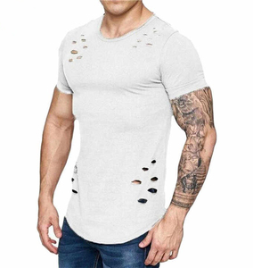 Wholesale Custom Men's Distressed O-Neck Short Sleeve T-<b>Shirt</b> 100% Cotton Hip Hop Eco-Friendly - Product Image 4