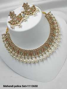 LATEST ANTIQUE MOTIPEARL & DROP <b>FASHIONABLE</b> GOLD PLATED FANCY COPPER NECKLACE WITH MANGTIKKA EARRING SET & <b>JEWELLERY</b> SET WOMEN - Product Image 4