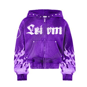 Vente en gros Streetwear Heavyweight Oversized Acid Wash Sweat à capuche zippé unisexe Vintage Women Zipper Hoodie - Product Image 2