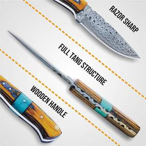 Cuchillos de Damasco personalizados al por mayor hoja fija caza y fabricante de cuchillos al aire libre con Funda de cuero Drop Shipping Vg10 - Product Image 2
