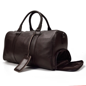 Sac de voyage pliable en cuir véritable, sac de week-end, fermeture à glissière, doublure en polyester, design durable, style vintage - Product Image 1