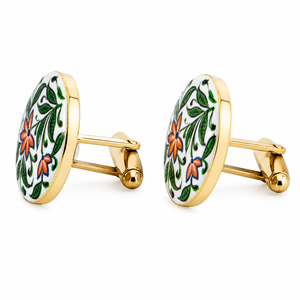 Handmade Enamel Floral Cufflinks Men Brass Gold Plated Vintage Style Cufflinks Birthday <b>Wedding</b> Formal Wear <b>Accessories</b> - Product Image 1