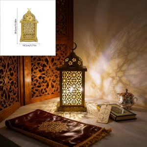 Gold Metal Moroccan <b>Candle</b> <b>Lantern</b> with Crescent Top Intricate Cutwork Warm Glow Perfect for Ramadan Home Decor - Product Image 5