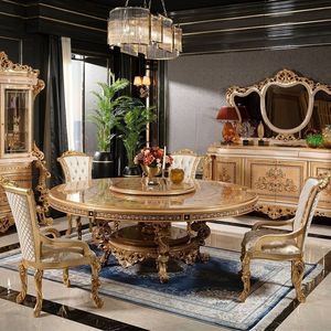 Juego de mesa de comedor redonda de teca tallada a mano de lujo Imperiale The Langham, colección de muebles Royal Baroque Palace Hotel Villa - Product Image 1