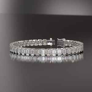 925 Sterling <b>Silver</b> Tennis <b>Bracelet</b> with Emerald Cut VVS Moissanite Diamond <b>Cross</b>-Shape Pattern Luxury & Hip Hop Stylish Gift - Product Image 1