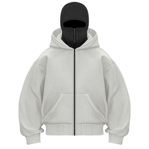 Nouveau design, vente en gros, sweat-shirts à capuche zippés pour hommes, coupe ample, épaules tombantes, sweat-shirts unis, personnalisables, masque facial pour hommes, cagoule zippée - Product Image 5