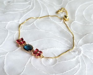 สร้อยข้อมือดอกไม้สีฟ้าและชมพู925ของขวัญแบบเลื่อนได้สเตอร์ลิงเงิน14K ชุบทองบานเย็น - Product Image 3