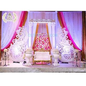 Western Wedding Reception Stage Setup Affordable White Theme <b>Engagement</b> Stage <b>Decoration</b> Wedding Reception Stage DecorNewyork - Product Image 1