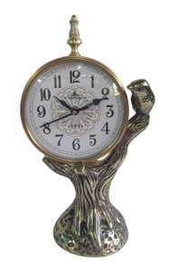 Horloge de bureau à quartz de style antique conception d'arbre décor à la maison classique sculpture d'oiseau dessus de table en métal pour l'étude artistique intérieur - Product Image 4