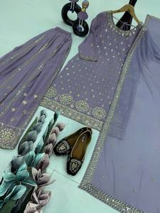 Hermosa colección de ropa étnica de diseñador de Bollywood, telas de Georgette de imitación pesadas con trabajo de secuencia de bordado para mujeres - Product Image 5