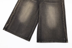 Jeans baggy de haute qualité pour hommes, jeans au design personnalisé, shorts courts en denim foncé, jorts pour hommes - Product Image 5