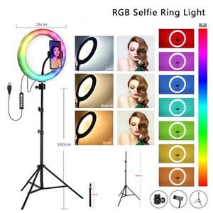 Anneau lumineux pour selfie Mingdian 10 pouces RGB, trépied 76 pouces, support de téléphone, équipement de diffusion en direct, alliage d'aluminium - Product Image 5