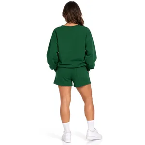 Conjunto de 2 piezas de punto de algodón para mujer, verde, con cuello en V, holgado, informal, con cordón y bolsillos, para primavera y verano - Product Image 2