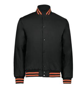 Veste universitaire pour homme, nouvelle collection, noire avec des bretelles orange, pour les Bulls de Chicago - Product Image 1