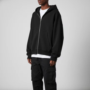 High Quality Blank Black Full Zip <b>Hoodie</b> Wholesale Custom Logo Streetwear Unisex Fleece Jacket - Product Image 1