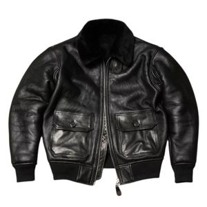 Blouson aviateur classique pour homme en peau de mouton avec doublure en fourrure épaisse - Product Image 3