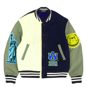 แจ็กเก็ตเบสบอลมหาวิทยาลัยของแท้สำหรับผู้ชายเสื้อแจ็กเก็ตขนสัตว์ปักลายสำหรับมหาลัยพร้อมเครื่องแบบแขนเสื้อหนังขายส่ง - Product Image 6