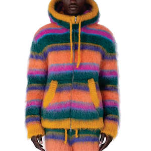 High Quality <b>Men's</b> Winter Oversized Knitwear Sweater with Jacquard Design Fuzzy Fluffy Mohair Hoodie <b>Jacket</b> Custom - Product Image 6