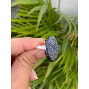 Anillo de Ágata Druzy Natural, Plata de Ley 925, Anillo de Piedras Preciosas Hecho a Mano, Proveedor de Joyería al por Mayor - Product Image 3