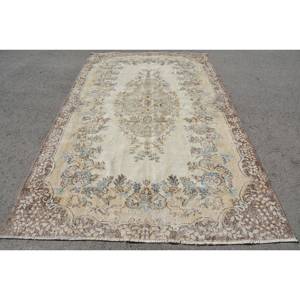 พรมสไตล์ตุรกีวินเทจขน5.9x9.8ft ทอแบบแบนมีลวดลายปะติดสำหรับตกแต่งห้องนั่งเล่นสีน้ำตาลเบจ - Product Image 1