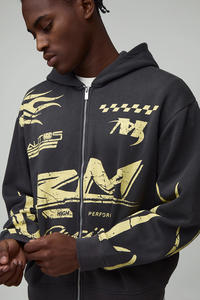 Sweat à capuche imprimé pour homme, gris vieilli, brodé, motifs personnalisés, collection 2025, coupe oversize, streetwear, hip-hop, décontracté, hiver - Product Image 3