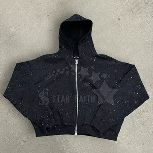 Women Acid Wash Rhinestone Hoodie Breathable Streetwear Pullover Fashion Sparkle <b>Top</b> with <b>Crystal</b> Design - Product Image 4