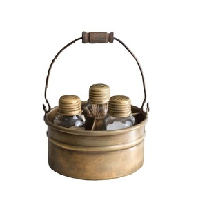 Galvanizado sal y pimienta Caddy forma redonda hecho a mano al por mayor Caddy clásico elegante al por mayor soporte de utensilios de Metal - Product Image 3