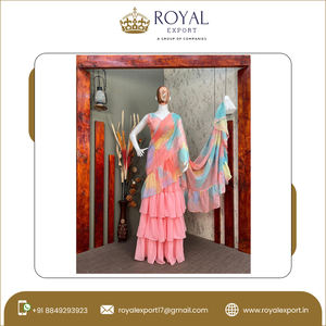 Lehenga Saree-ropa de fiesta de lujo, top de 3 capas con volantes y estampado de Georgette, estilo Boutique Premium - Product Image 6