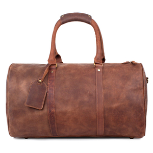 Sac polochon fait main en cuir véritable pleine fleur Style vintage en cuir de buffle bagage de voyage de nuit avec fermeture à glissière - Product Image 1