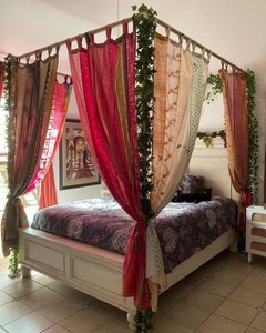 ผ้าส่าหรีผ้าไหมเก่าวินเทจทำด้วยมือหลากสีผ้าม่านหน้าต่างประตูบ้านตกแต่งหน้าต่าง - Product Image 3