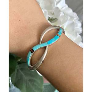 Navajo Handmade Fashion <b>Cuff</b> <b>Bracelet</b> with Multi-Stone & Sterling <b>Silver</b> Inlay - Product Image 2