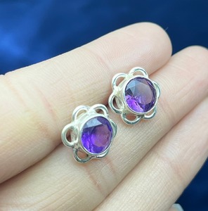 925 Sterling Silver Bohemian Style <b>Stud</b> <b>Earrings</b> Handmade Natural <b>Amethyst</b> for Engagement Anniversary Any Special Gift for Women - Product Image 3