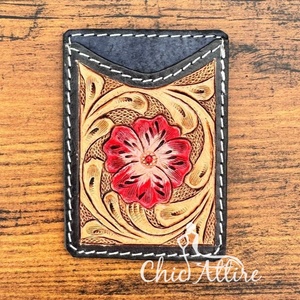 Los más nuevos tarjeteros de cuero hechos a mano personalizados, Tarjetero con flores occidentales, billetera de bolsillo de vaquera de cuero genuino para mujer - Product Image 1