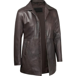 Manteau long durable pour hommes en cuir pur, coupe-vent et chaud avec un design moderne. - Product Image 2