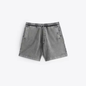 Short de sport de jogging en molleton de coton éponge français uni vintage personnalisé pour hommes, lavage à l'acide, bords bruts, Style baggy uni français - Product Image 2