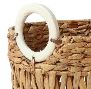 Custom Handmade Antique-Style Natural Rattan <b>Basket</b> Vintage Home Laundry Furniture with <b>White</b> Wood Handle Wicker Water Hyacinth - Product Image 4