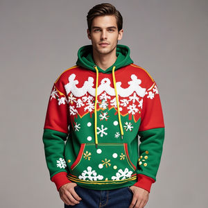 Men's New Fashion Pullover Hoodies with Zipper Durable Winter Apparel and Embroidered <b>Christmas</b> Design - Product Image 4