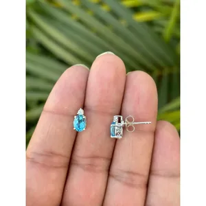 Asscher Cut 925 Silver for Swiss Blue Topaz Stud Earrings Rose Gold Gold Plating Trendy Moon Heart Animal for Engagement for - Product Image 3