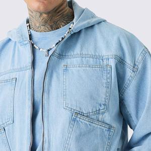 Veste à capuche streetwear personnalisée pour hommes nouveau design hiver à la mode 100% coton denim motif uni avec fermeture éclair - Product Image 4