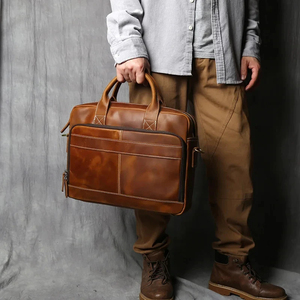 Maletín Clásico de Cuero Genuino para Portátil, Bolso Bandolera, Duradero, para Oficina, con Cierre, Gran Capacidad, Portátil, Vintage - Product Image 3