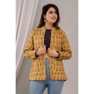Women's Lightweight Cotton <b>Quilted</b> Green <b>Jacket</b> Printed Design-SHKL1026 - Product Image 1