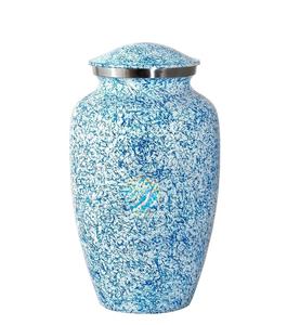Urna de cremación de aluminio para cenizas humanas-Urna funeraria para adultos hecha a mano-Urna asequible para cenizas-Bolsa incluida Azul en blanco - Product Image 1