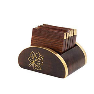 Posavasos con ancla de madera y latón, juego de 6 con soporte - Product Image 5