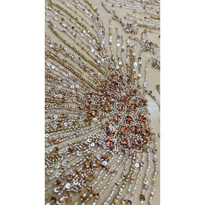 Champagne Stardust Floral Embroidered Weft Knit Luxury Fabric Breathable <b>Net</b> and <b>Mesh</b> Fabric for Bags Free Sample Available - Product Image 2