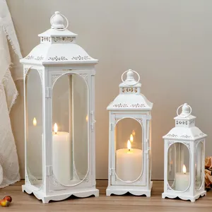 Elegant White Aluminum Candle <b>Lanterns</b> <b>Large</b> Unique Glass Candle Jars for Modern Home Decor Decoration - Product Image 4