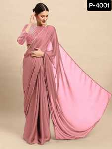 Las últimas mujeres usan Star Georgette con Heavy Sequence Work Sari elegante con hermoso borde de encaje Pari Work Party Wear Saree - Product Image 4