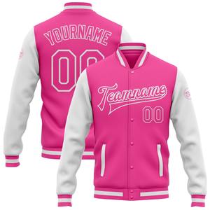 Vente en gros dans l'industrie directe de bombardier décontracté hiver personnalisé rose-blanc veste bicolore Varsity Letterman à snap complet - Product Image 1