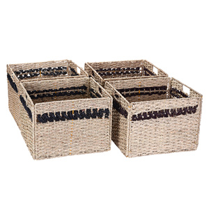 Paniers de rangement carrés en osier naturel en jonc de mer Boîte en rotin cubique Organisateur de bureau avec poignées Décoration de la maison - Product Image 6